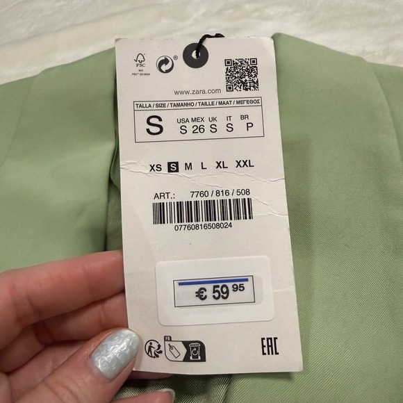 NWT Zara Womens Sage Green Belted Sleeveless Blazer Vest Small - Picture 4 of 12
